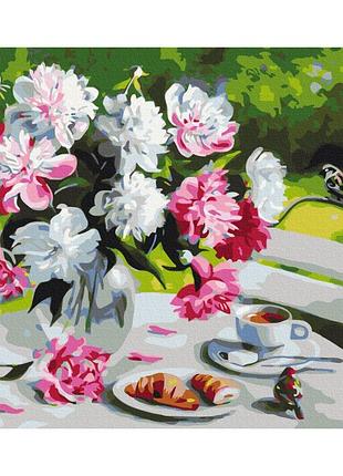 Картина за номерами "сніданок з піонами" bs29388 (40x50 см)