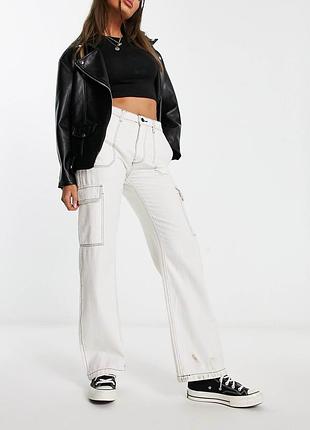 Джинси карго bershka білі з кишенями, розмір 34 (s)