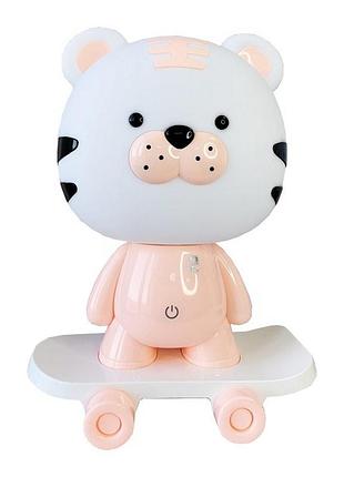 Ночник детский «тигр на скейте» mgz-1408(pink) сетевой, питание от usb