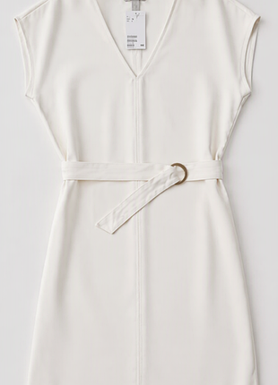 Платье молочное h&amp;m с поясом, размер xs/s
