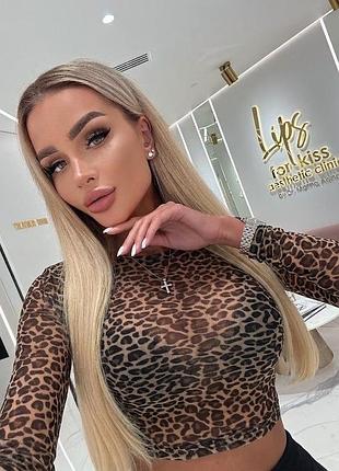 Полупрозрачный 🐆 леопардовый принт ✨ кроп-топ сетка 🖤 топ с длинным рукавом м/л