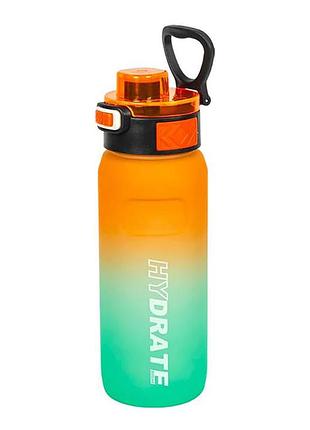 Бутылка для воды 2501-sp(orange-turquoise) с поильником и кнопкой, 800 мл