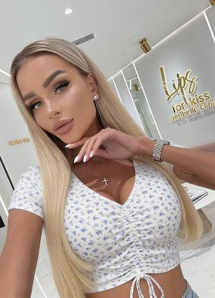 Красивый женский топ 🌸 сборка на завязках 🌸 shein 👚 кроп-топ в цветочный принт ✨ футболка в рубчик🌸м/л