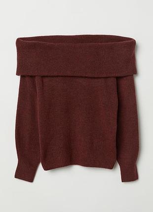 Бордовий светр h&m з широким коміром / off shoulder sweater xl