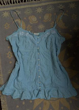 Vintage marks & spencer блакитний топ з вишивкою 100% cotton uk 16