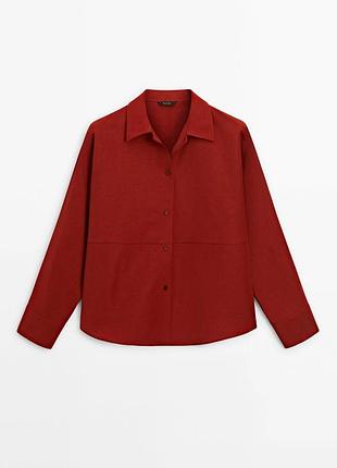Льняная рубашка massimo dutti темно-красного цвета