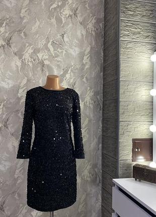 Жіноча сукня, розмір 38, з блискітками, коротка, гарна, в чорному кольорі, без будь яких дефектів, тканина( 50% cotton, 50% polyester)