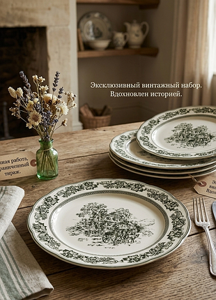 Набор 6 фарфоровых тарелок "heritage toile green" ø27см, зеленый орнамент