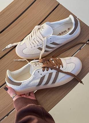 Женские бежевые кроссовки adidas samba og cream white cardboard x самба 36