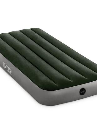 Надувний матрац intex prestige downy 76×193×25 см хакі велюровий 64106