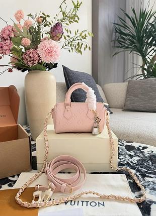 Louis speedy mini premium  натуральная кожа брендовая мини сумочка розовая пудра луи