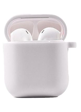 Силиконовый футляр с микрофиброй для наушников airpods 1/2 белый / white