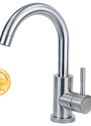 Змішувач kt ø35 для раковини гусак вигнутий на гайці ss aquatica kt-1a270p (9722011)