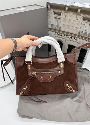 Balenciaga le city suede bag chocolate brown 24 см