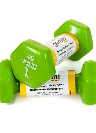 Гантели gemini sport для фитнеса с виниловым покрытием 2шт по 1.0кг gsd-1.0green