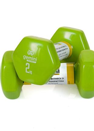 Гантели gemini sport для фитнеса с виниловым покрытием 2шт по 2.0кг gsd-2.0green