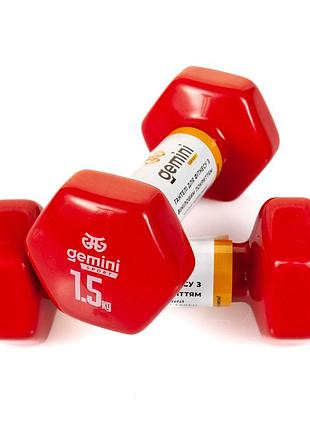 Гантели gemini sport для фитнеса с виниловым покрытием 2шт по 1.5кг gsd-1.5red