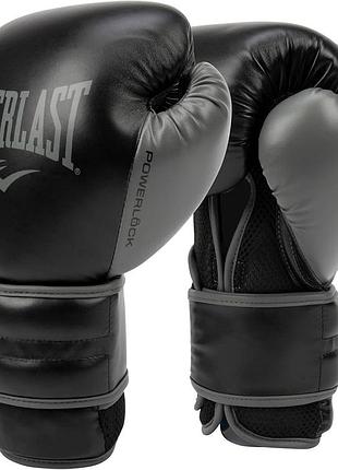Боксерські рукавички everlast powerlock 2r training glove 14oz чорно-сірі (оригінал) p00002285
