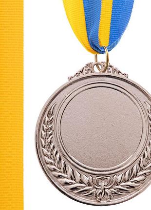 Заготовка медали с лентой серебро 6,5см c-4332-2