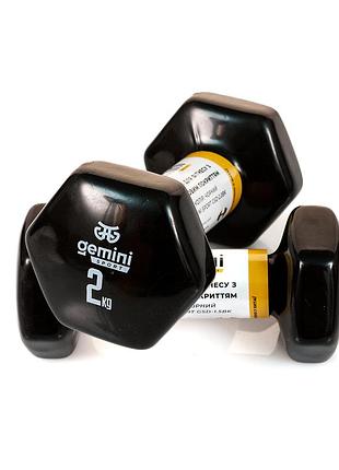 Гантели gemini sport для фитнеса с виниловым покрытием 2шт по 2.0кг gsd-2.0bk