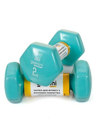 Гантели gemini sport для фитнеса с виниловым покрытием 2шт по 2.0кг gsd-2.0cyan