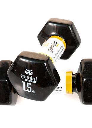 Гантели gemini sport для фитнеса с виниловым покрытием 2шт по 1.5кг gsd-1.5bk