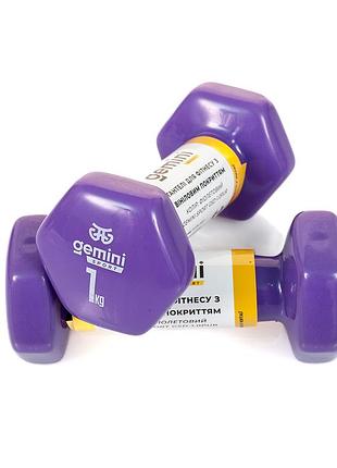 Гантели gemini sport для фитнеса с виниловым покрытием 2шт по 1.0кг gsd-1.0pur