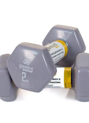 Гантели gemini sport для фитнеса с виниловым покрытием 2шт по 2.0кг gsd-2.0gray