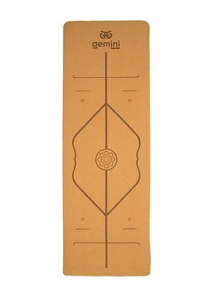 Килимок для йоги пробковий каучуковий gemini sport cty-0683 183см 61см 5мм