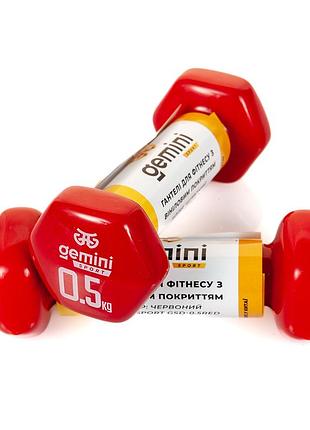 Гантели gemini sport для фитнеса с виниловым покрытием 2шт по 0.5кг gsd-0.5red
