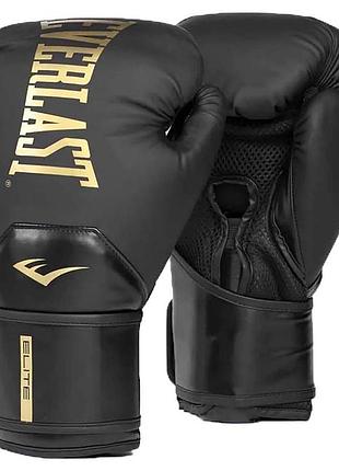 Боксерські рукавички everlast elite 2 boxing gloves чорно-золоті 14oz (оригінал) p00003272