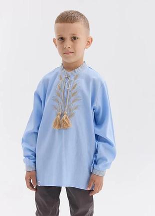Голубая вышивка для мальчика с колосками блакитний, 134