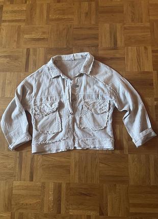 Лляна куртка-сорочка з вишитими деталями, made in italy