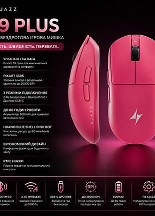 Мышка игровая беспроводная atk a9 plus розовый
