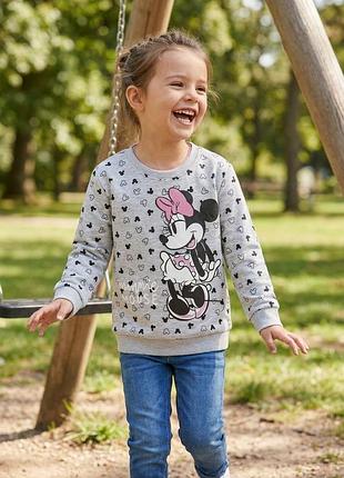 Детский свитшот disney (германия) р. 122-128 (6-8 лет) для девочки серый с минни маус на флисе