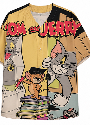 Мужская рубашка с принтом tom and jerry коротким рукавом