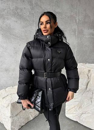 Чорна куртка трансформер у жилетку prada з поясом