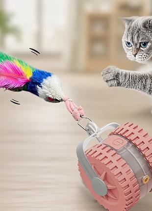 Інтерактивна usb іграшка для котів zoomax 2в1 з лазером і пір’ям