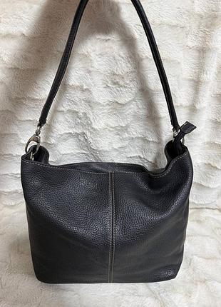 🖤 елегантна шкіряна сумка-хобо genuine leather з акцентною білою строчкою