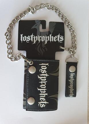 Кошелёк из 100% натуральной кожи на кнопках и цепочке lostprophets c изображением летящей птицы