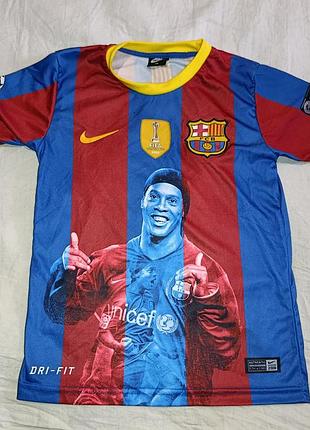 Детская ретро футболка fc barcelona, ronaldinho