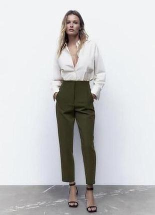 Zara хакі брюки класичного крою висока посaдка р.s