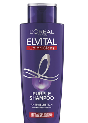 Шампунь для нейтралізації жовтизни волосся l'oreal paris elvital color glanz purple shampoo 200 мл