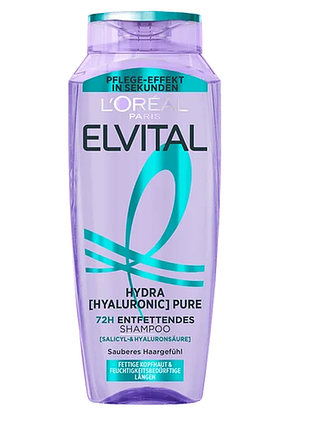 Шампунь для волосся з жирним корінням l'oreal paris elvital hydra hyaluronic pure 300 мл
