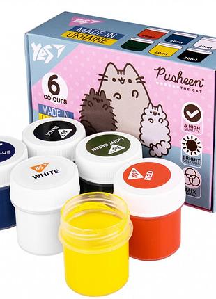 Гуашеві фарби yes pusheen 6 кольорів по 20 мл 230400 яскраві преміум фарби для дітей