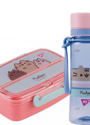 Ланчбокс pusheen 750мл yes 708371н пляшка з пушін 400мл набір для обіду в школу, подарунковий набір для дівчинки