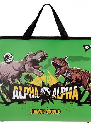 Папка-портфель с ручками молнии yes jurassic world а4 491988 зеленая для мальчика в школу занятий кружков