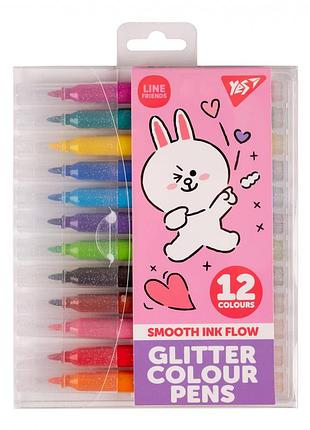 Фломастеры yes 12 цветов line friends, глиттер