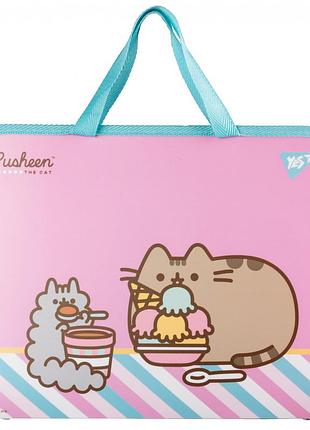 Папка-портфель с ручками на молнии yes pusheen а4 492238 розовая пушин для девочек в школу занятий кружков