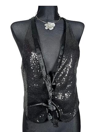 Вінтажний атласний топ-жилет з паєтками та завʼязкою vintage 2000s y2k glamrock 2007 року